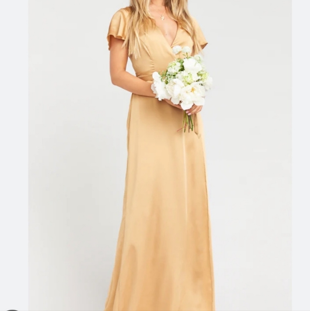 New Show Me Your MuMu Unworn size 1X Noelle Flutter Sleeve Wrap Dress Champagne